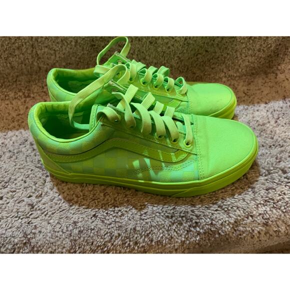 Vans mens 6 womens 7.5 neon green checkered skate shoes - Picture 1 of 5